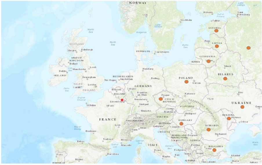 Map of outbreaks in Europe, including the Belgium outbreak