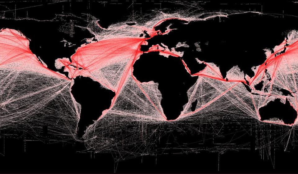 Global shipping routes map